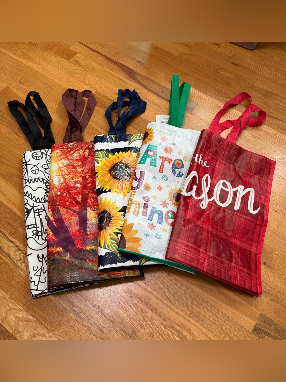 Set of 5 Reusable Shopping Tote Bags Bundle – Assorted Patterns